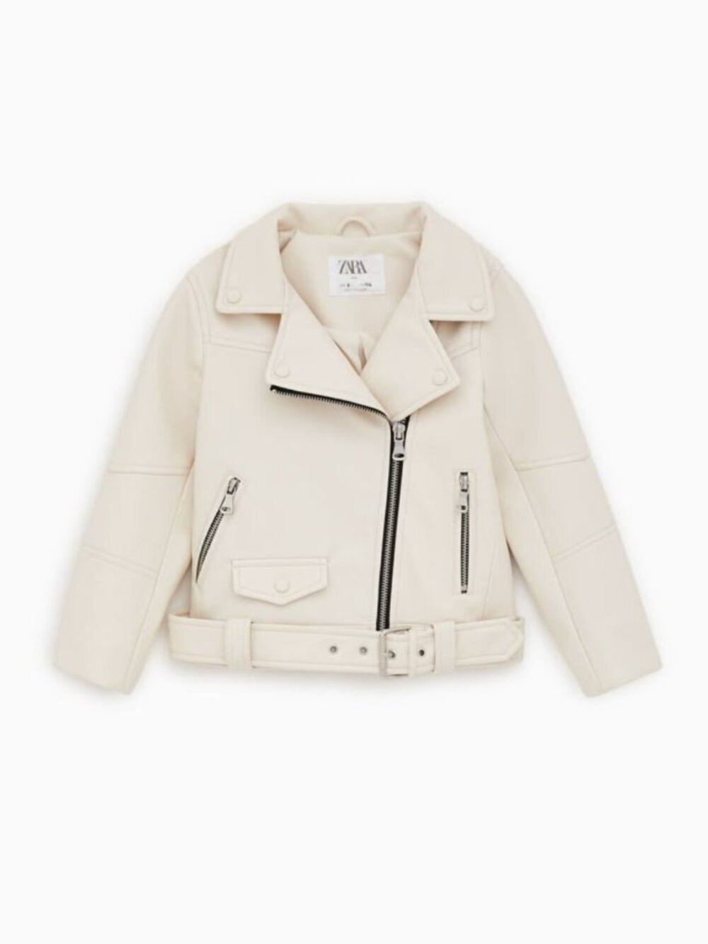 Zara Kids Faux Leather Cream Moto Jacket